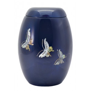 Glass Fibre Urn (Blue with a "Mother of Pearl" Butterfly Design)